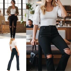 Free People My Own Lane Jeans High Waist Black Size 30 X 32 Distressed NWOT